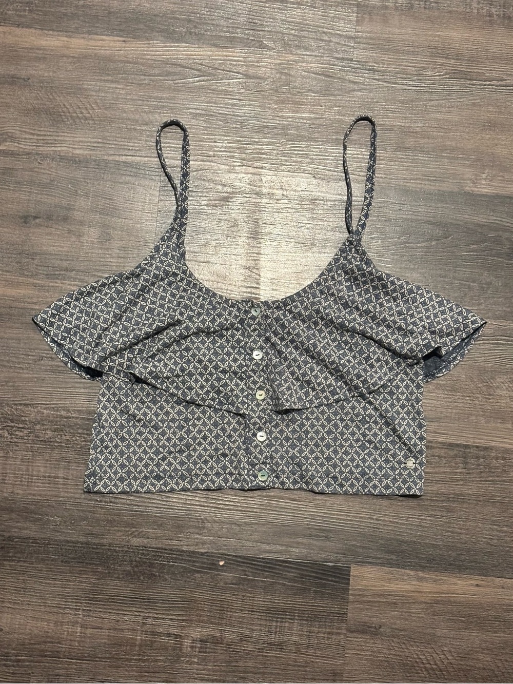 Roxy Blue Patterned Ruffle Crop Camisole